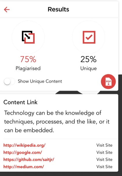 screenshot of Plagiarism Detector